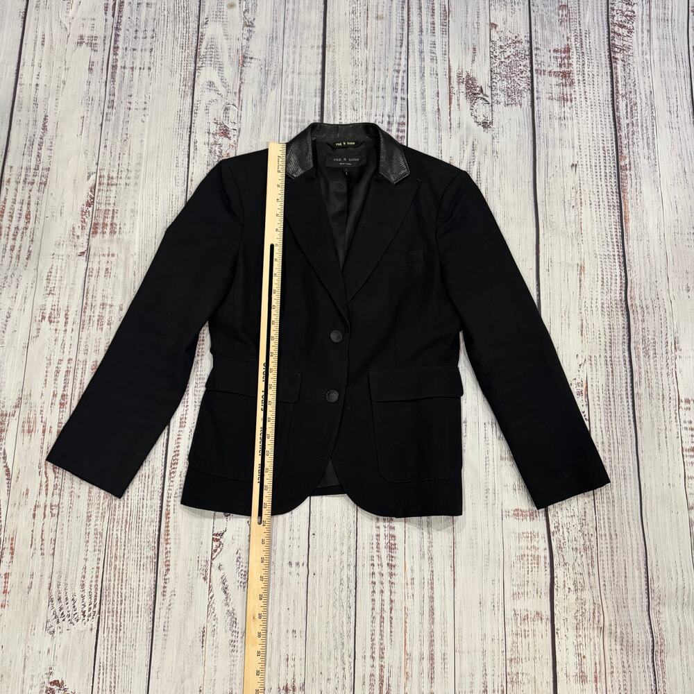 Rag & Bone Black Blazer Perforated Leather Collar Women's Size 4 Made in USA - Picture 11 of 13
